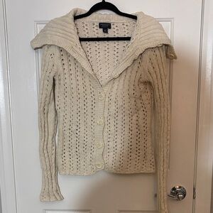 American Eagle Outfitters Cream Open-Weave Button Front Cardigan